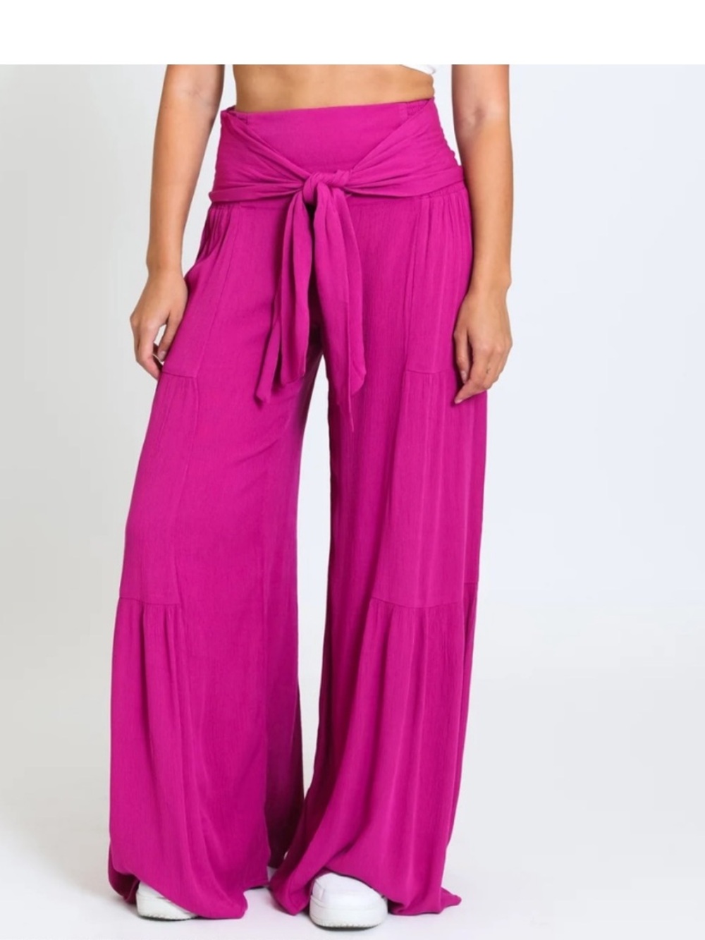 Rewash Hot Pink Tie Waist Tiered Wide Leg Pants NWT Small Boho Resort Palazzo